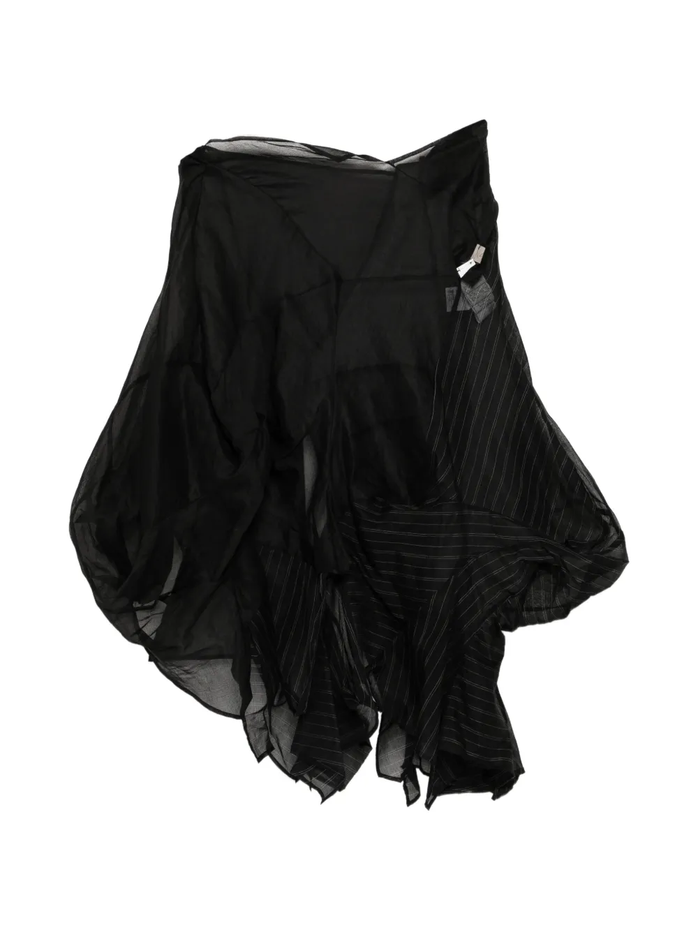  Yohji Yamamoto Pinstripe Layered Asymmetric Midi Skirt - Black 