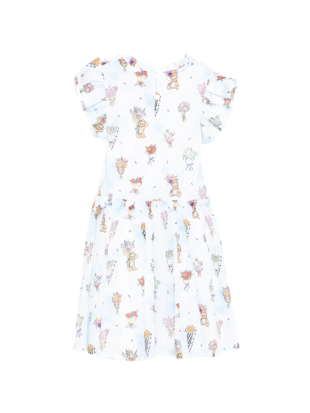 Moschino Kids Jurk met ruches en grafische print Blauw