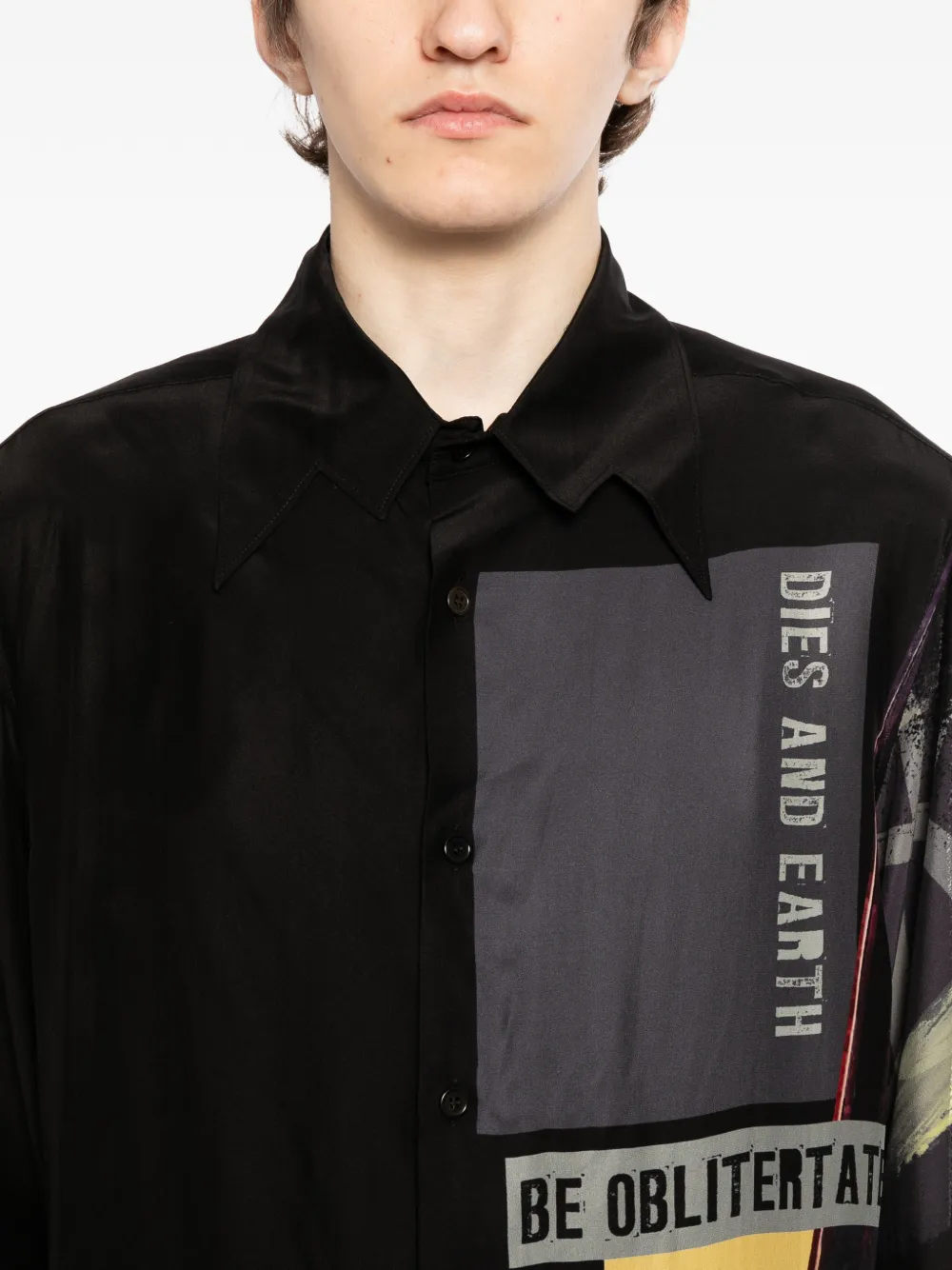 Yohji Yamamoto Overhemd met grafische print Zwart