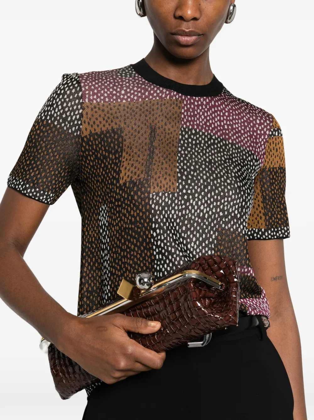 FENDI T-shirt met geometrisch patroon Bruin