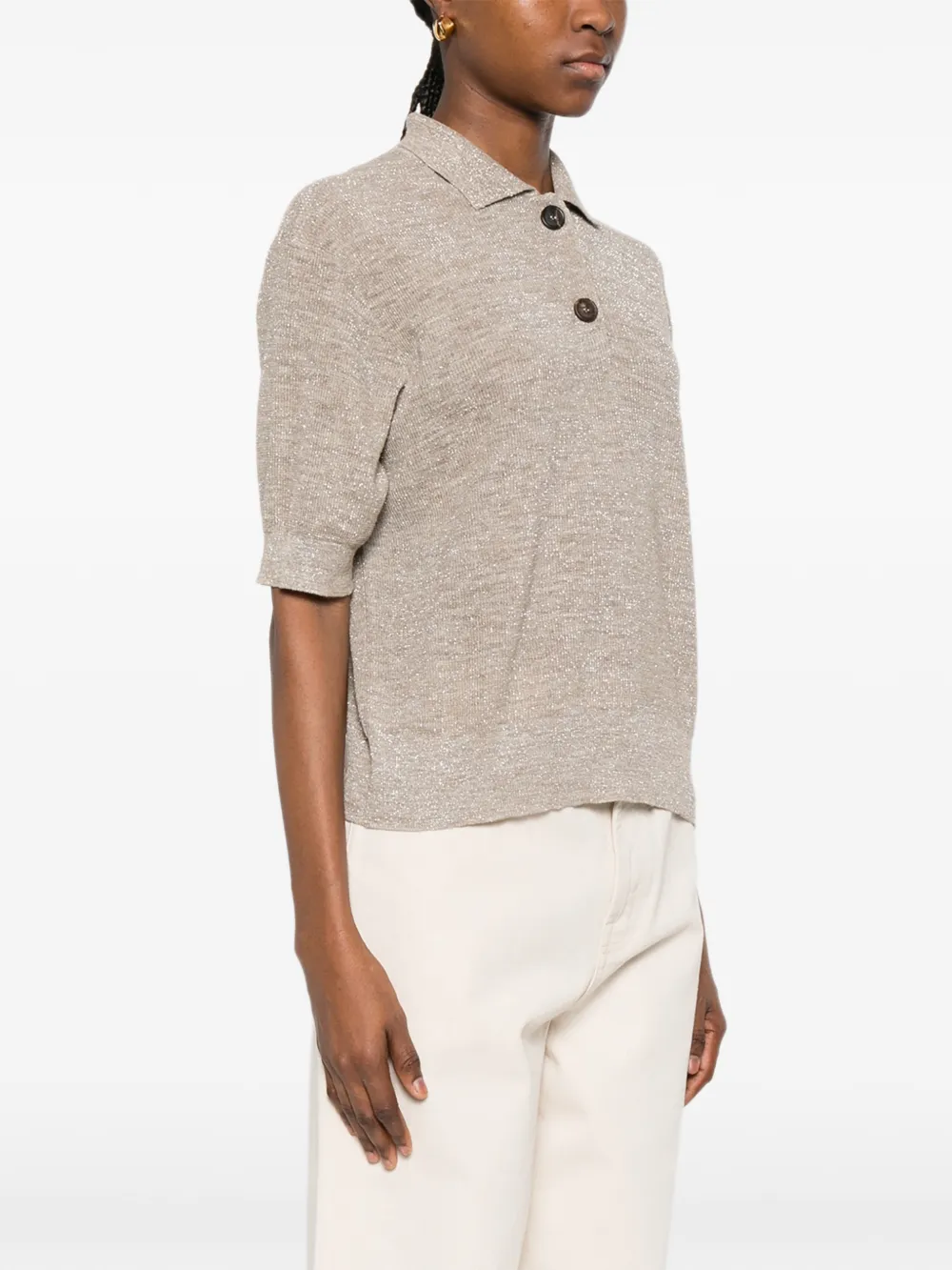 Brunello Cucinelli Metallic-thread Polo Top - Neutrals 