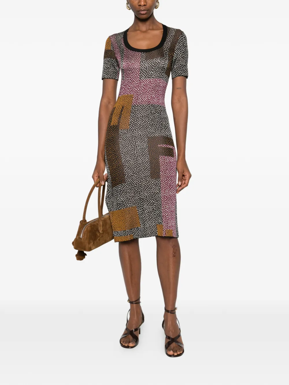  Fendi Geometric-print Midi Dress - Brown 