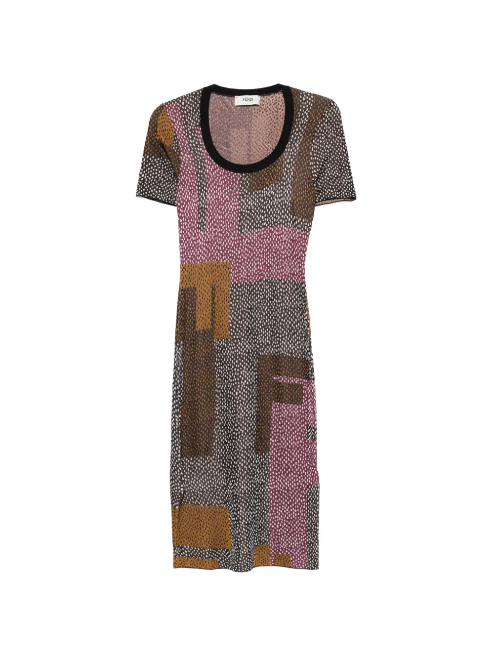 FENDI geometric-print midi dress - Marrone