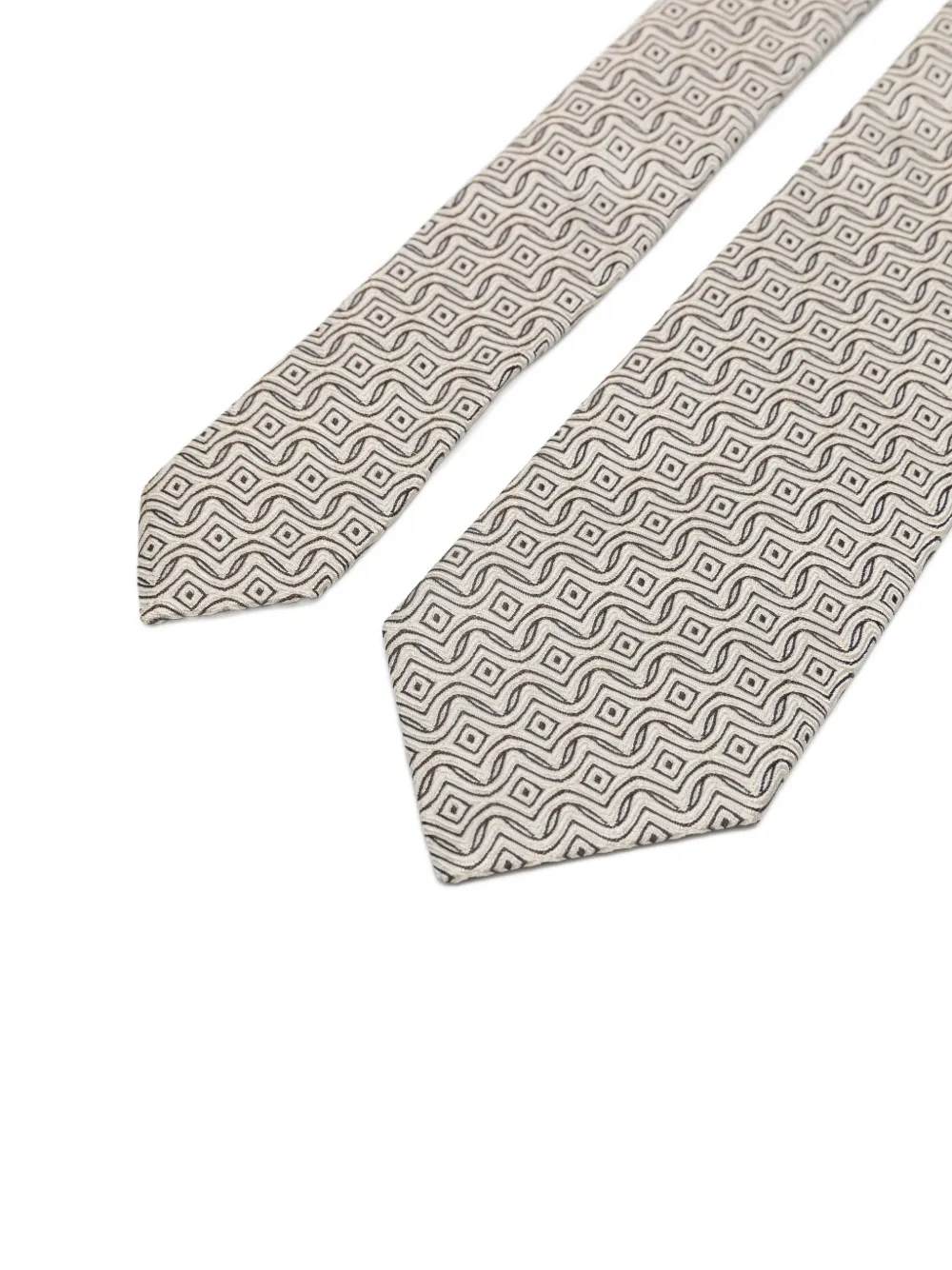 Emporio Armani Geometric Pattern Silk Tie - Neutrals 