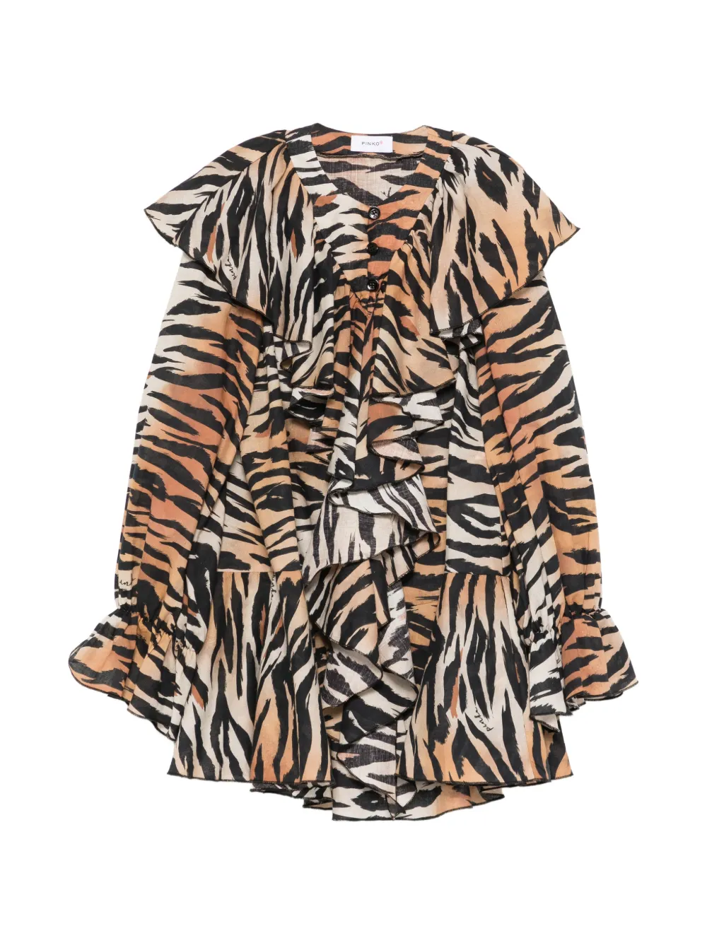 Pinko Kids ruffled tiger-pattern dress - Marrone
