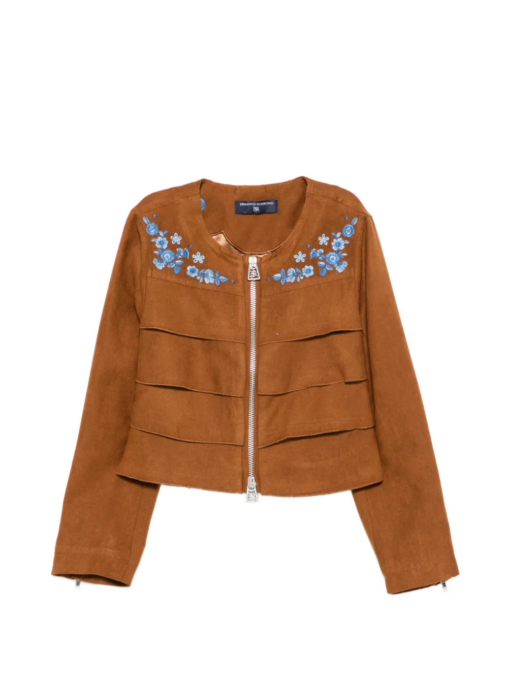 Ermanno Scervino Junior floral-embroidered layered jacket - Marrone