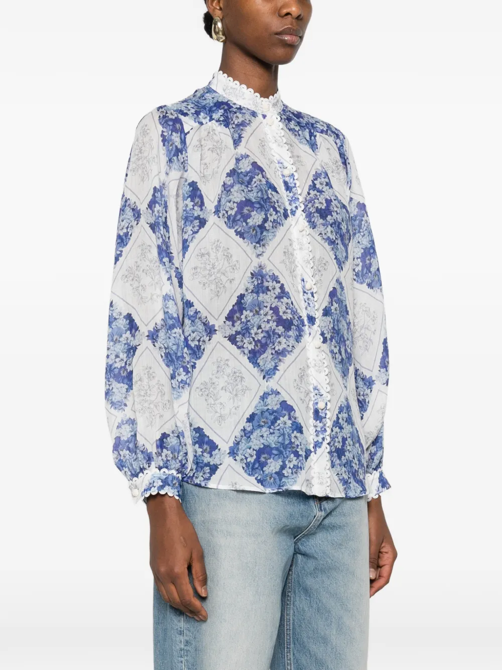 TWINSET Ramie blouse met bloemenprint Blauw