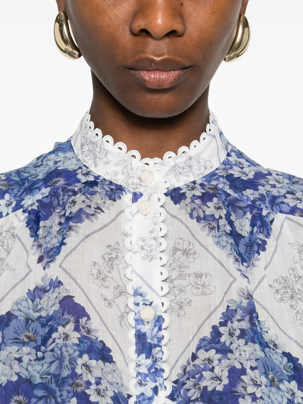 TWINSET Ramie blouse met bloemenprint Blauw