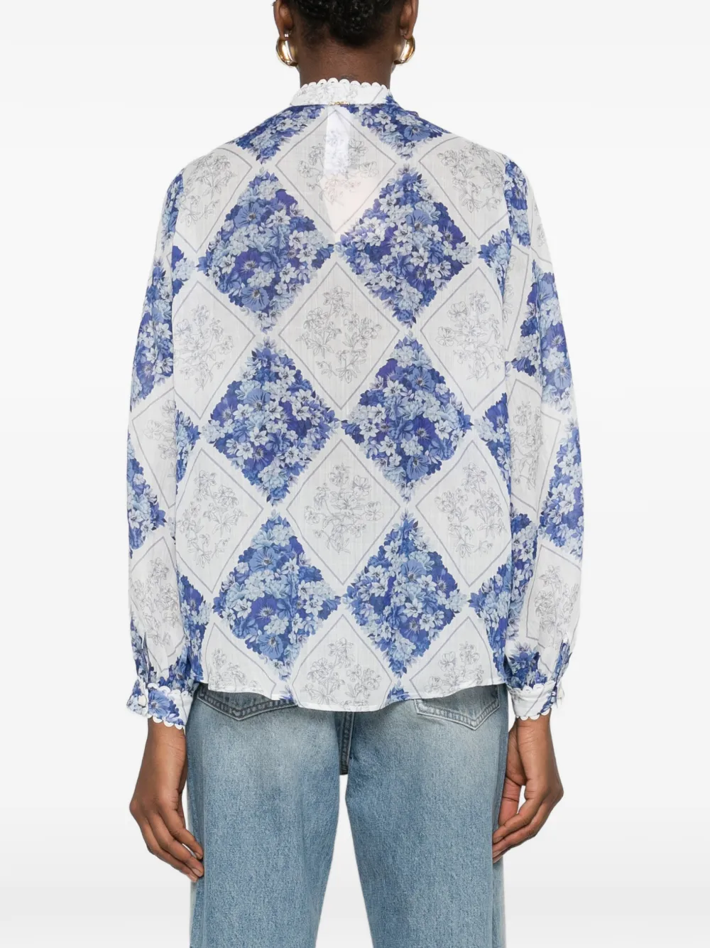 TWINSET Ramie blouse met bloemenprint Blauw