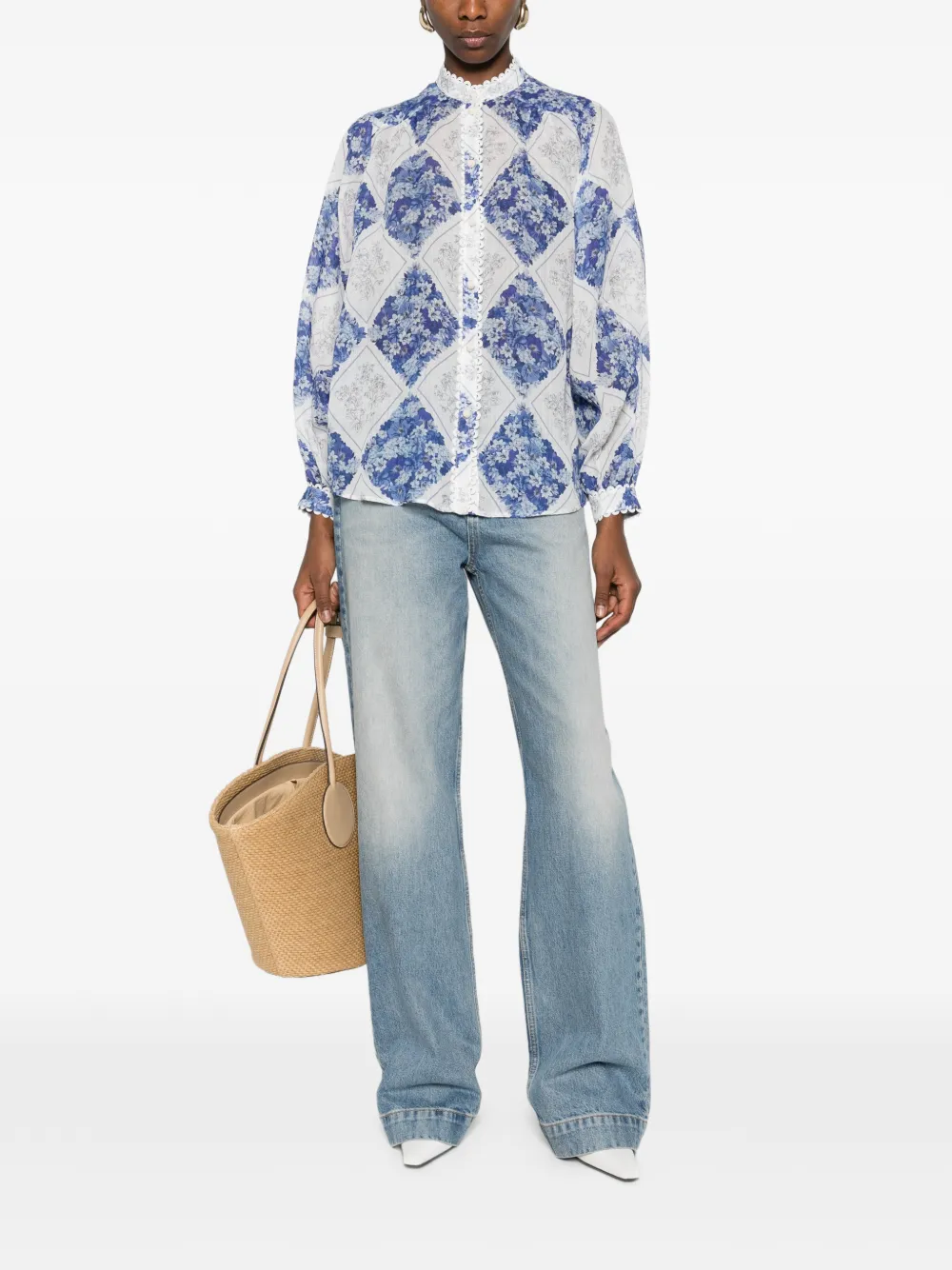 TWINSET Ramie blouse met bloemenprint Blauw