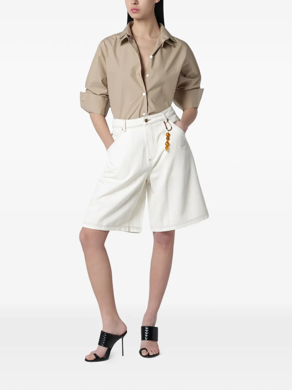 Contrast-Stitch Denim Shorts