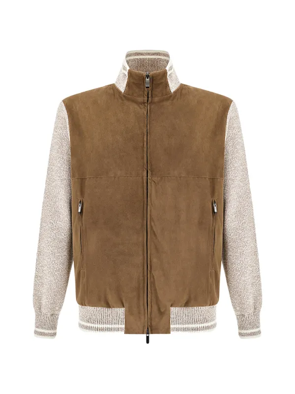 Paul & Shark Aqualeather-panel Bomber Jacket in Brown