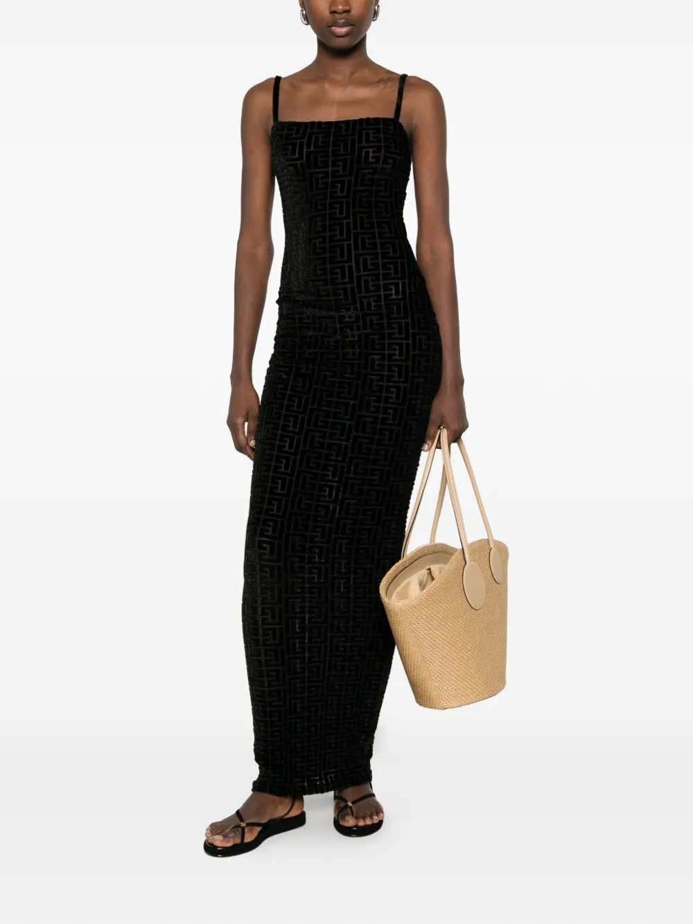 Balmain Maxi-jurk met monogram Zwart