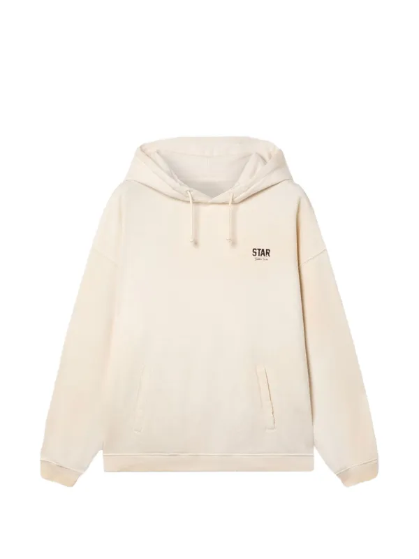 Golden Goose Star Hooded Sweatshirt in White Cotton with Logo Print in Neutrals