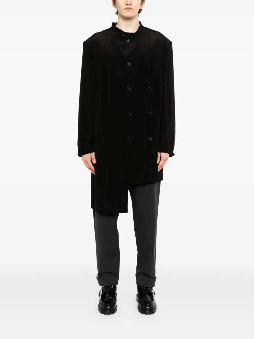 Yohji Yamamoto Asymmetrische jas met opstaande kraag Zwart
