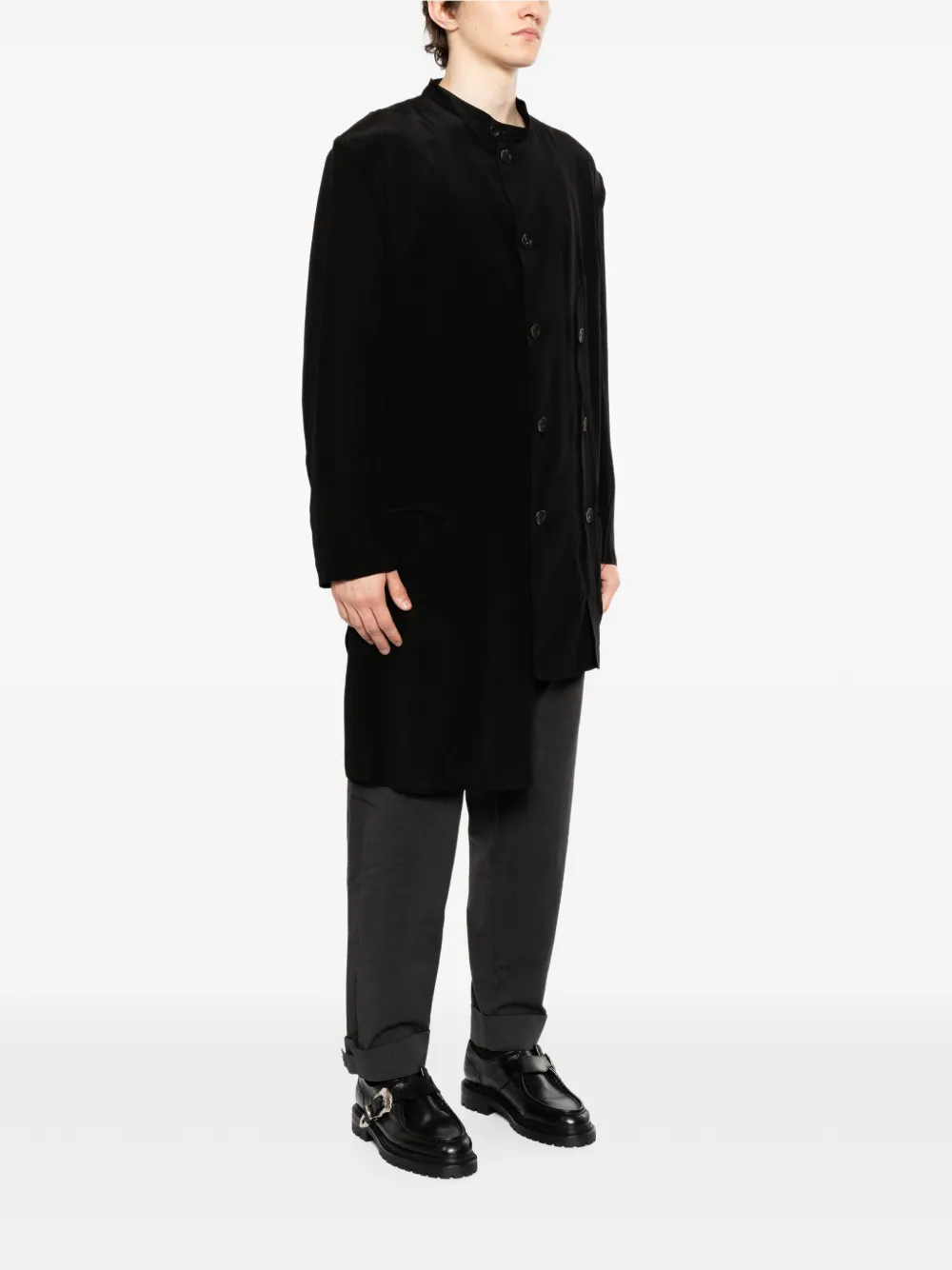 Yohji Yamamoto Asymmetrische jas met opstaande kraag Zwart