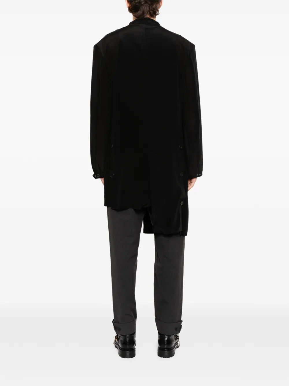 Yohji Yamamoto Asymmetrische jas met opstaande kraag Zwart