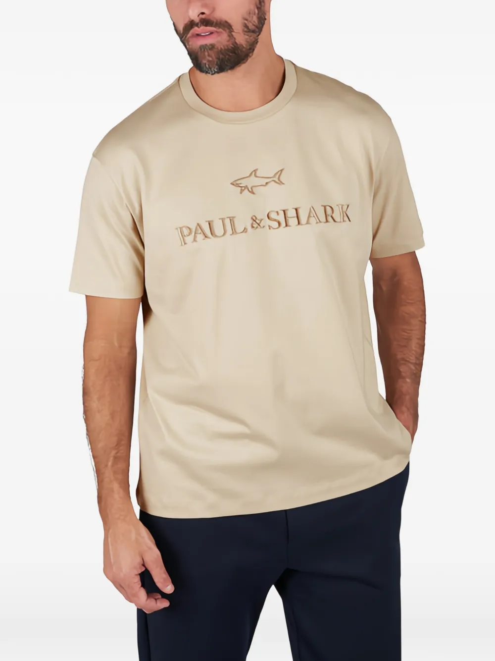 Paul & Shark 로고 자수 코튼 저지 티셔츠 | 티셔츠