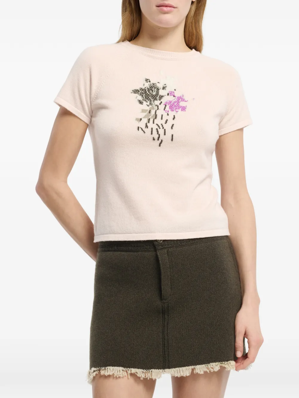 Cashmere Top With Floral Motif