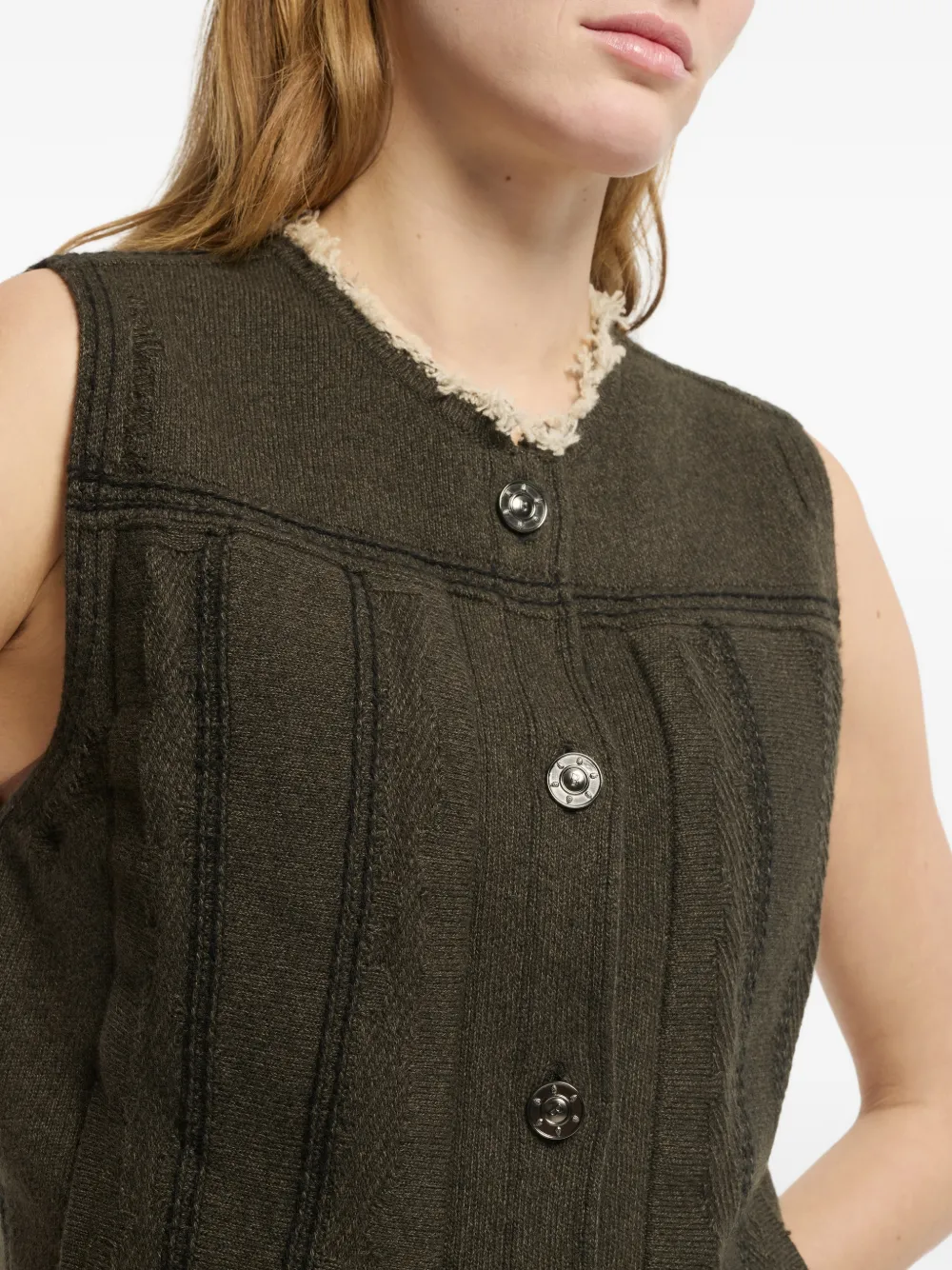Barrie Denim mouwloos jack met franje Groen