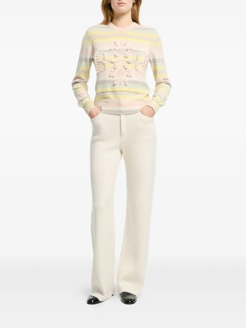  Barrie Striped Round-neck Jumper - Neutrals 