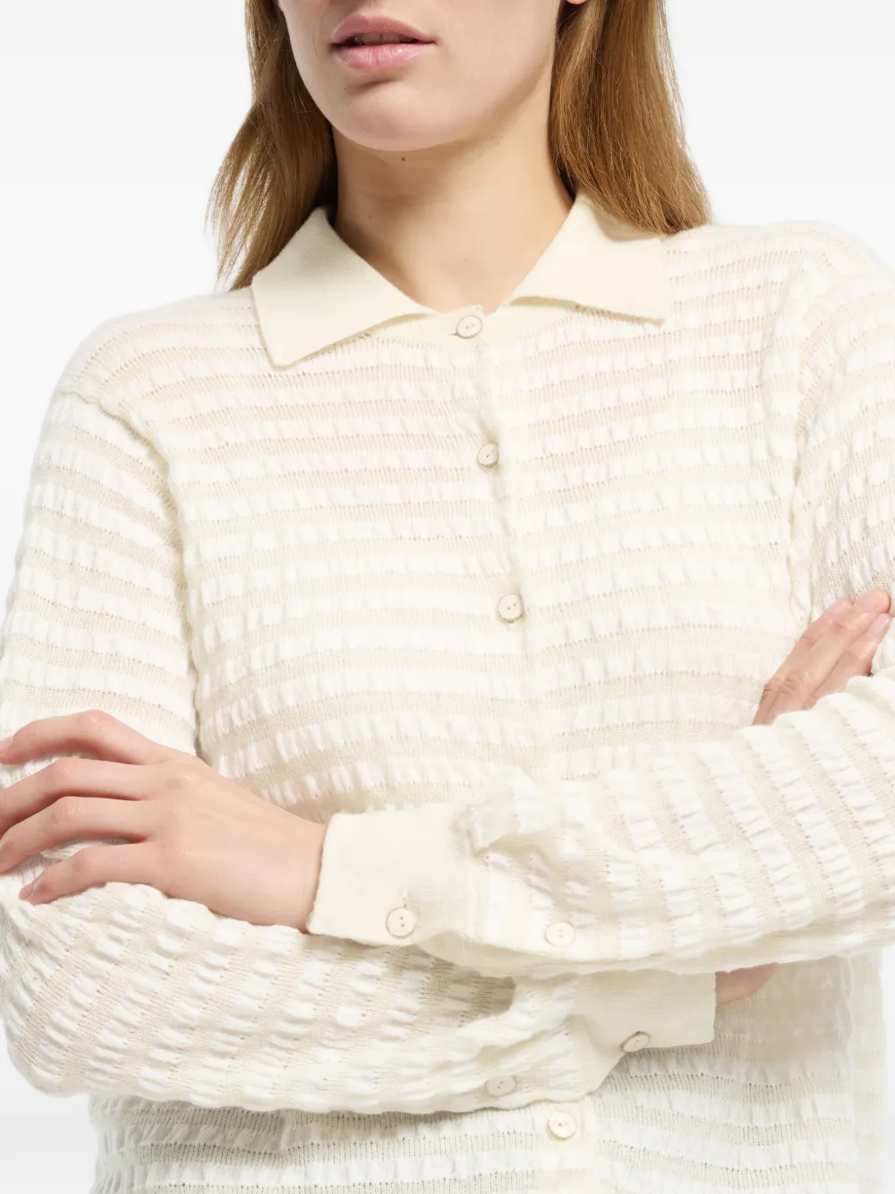 Barrie Gebreide blouse met reliëf Beige