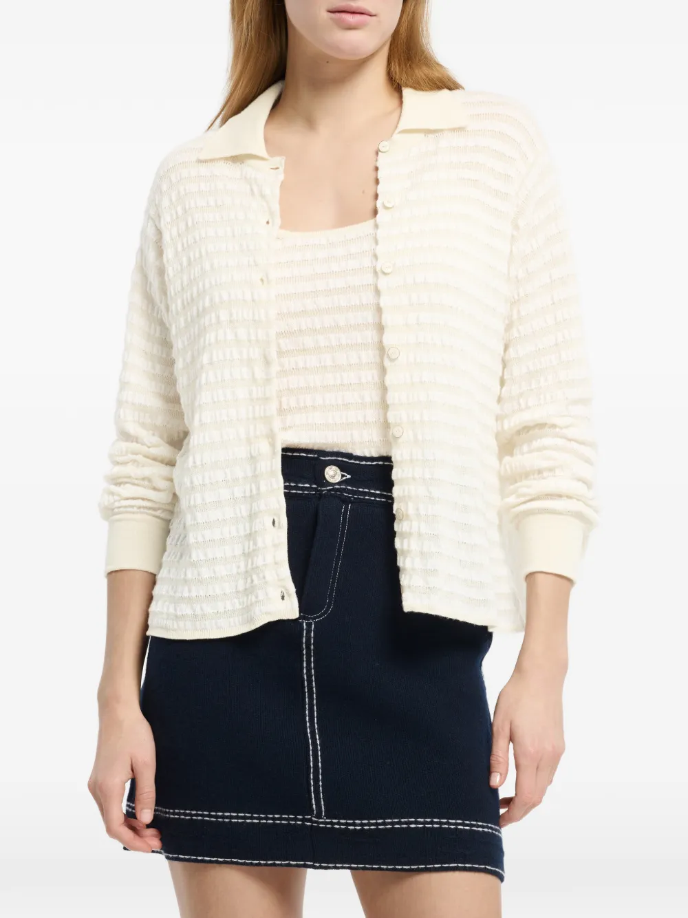 Barrie Gebreide blouse met reliëf Beige