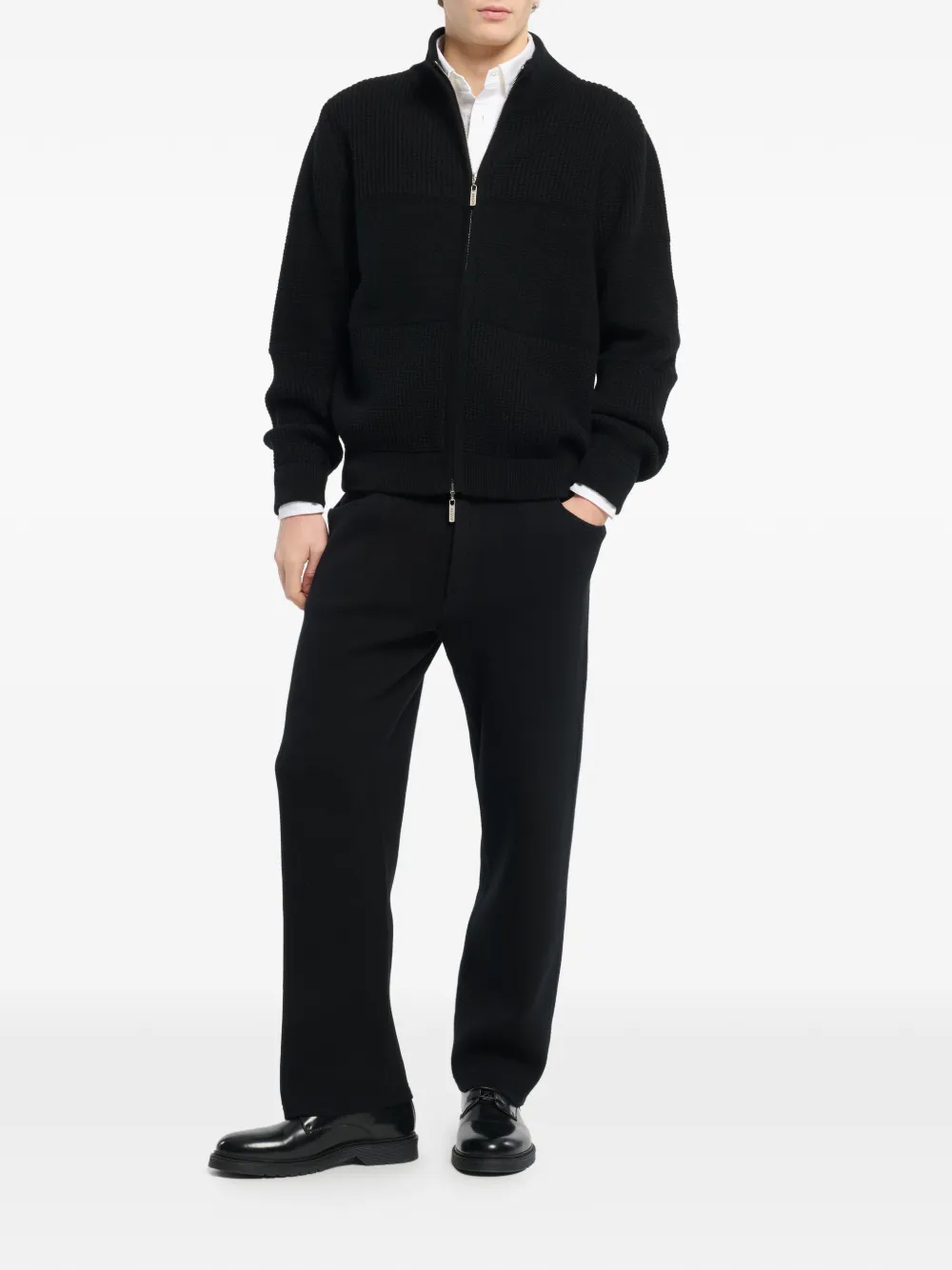  Barrie Chunky Waffle-effect Zip Cardigan - Black 