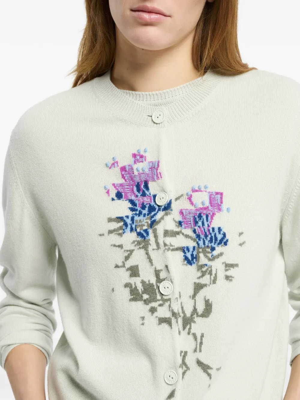 Barrie Kasjmier vest met bloemenpatroon Groen