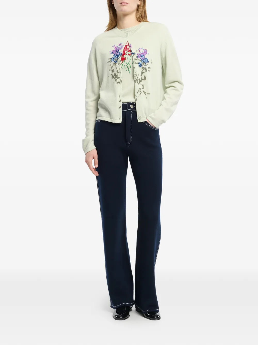 Barrie Kasjmier vest met bloemenpatroon Groen