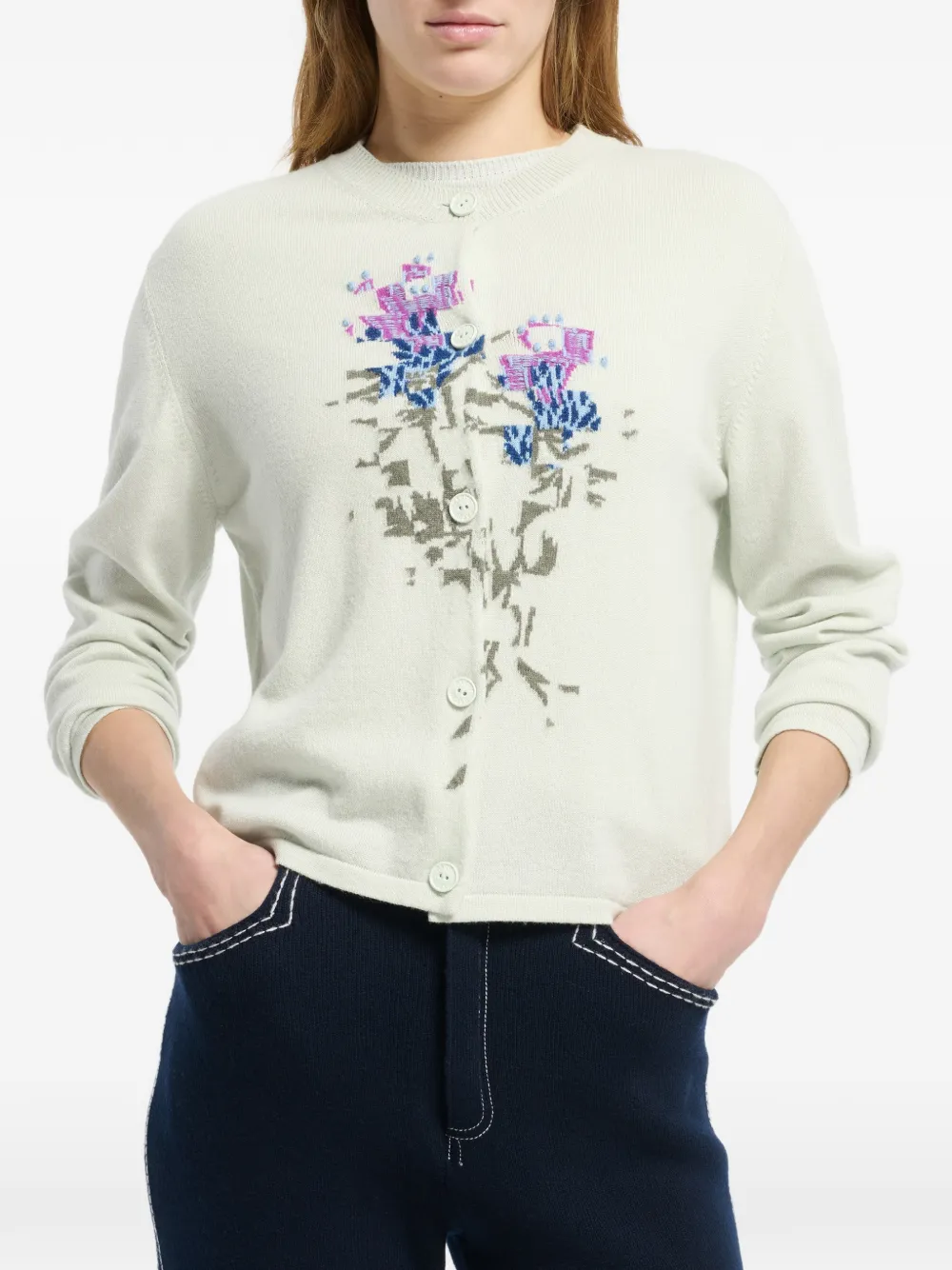 Barrie Kasjmier vest met bloemenpatroon Groen