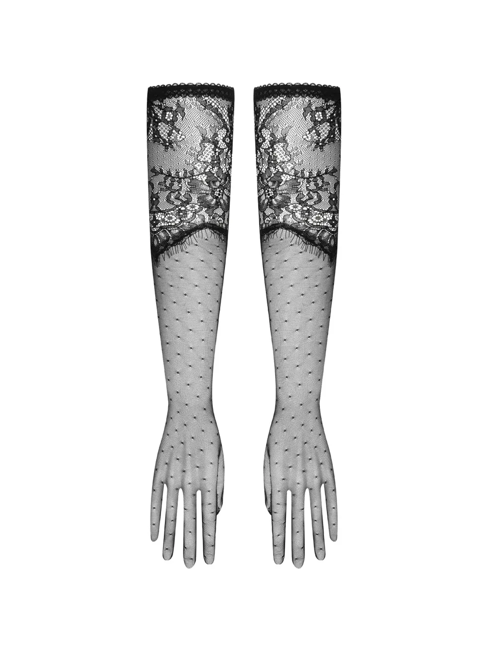 Maison Close Gants opéra lace polka-dot gloves - Nero