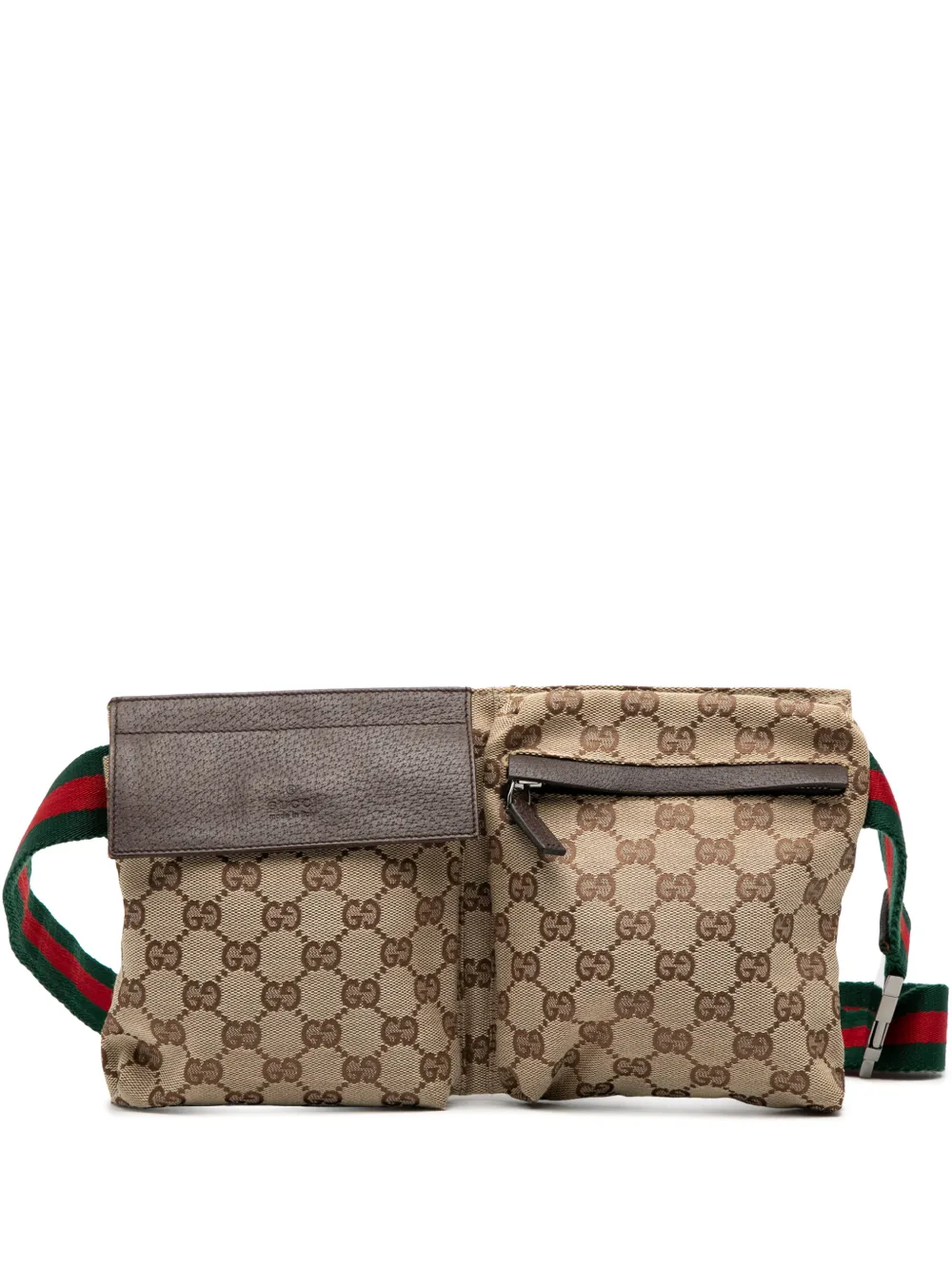 Gucci Pre-Owned 2000-2015 GG Canvas Web Double Pocket belt bag - Marrone