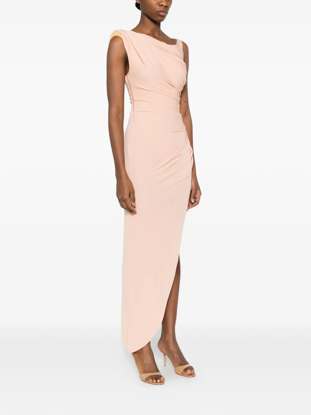  Elisabetta Franchi Draped Asymmetric Midi Dress - Neutrals 