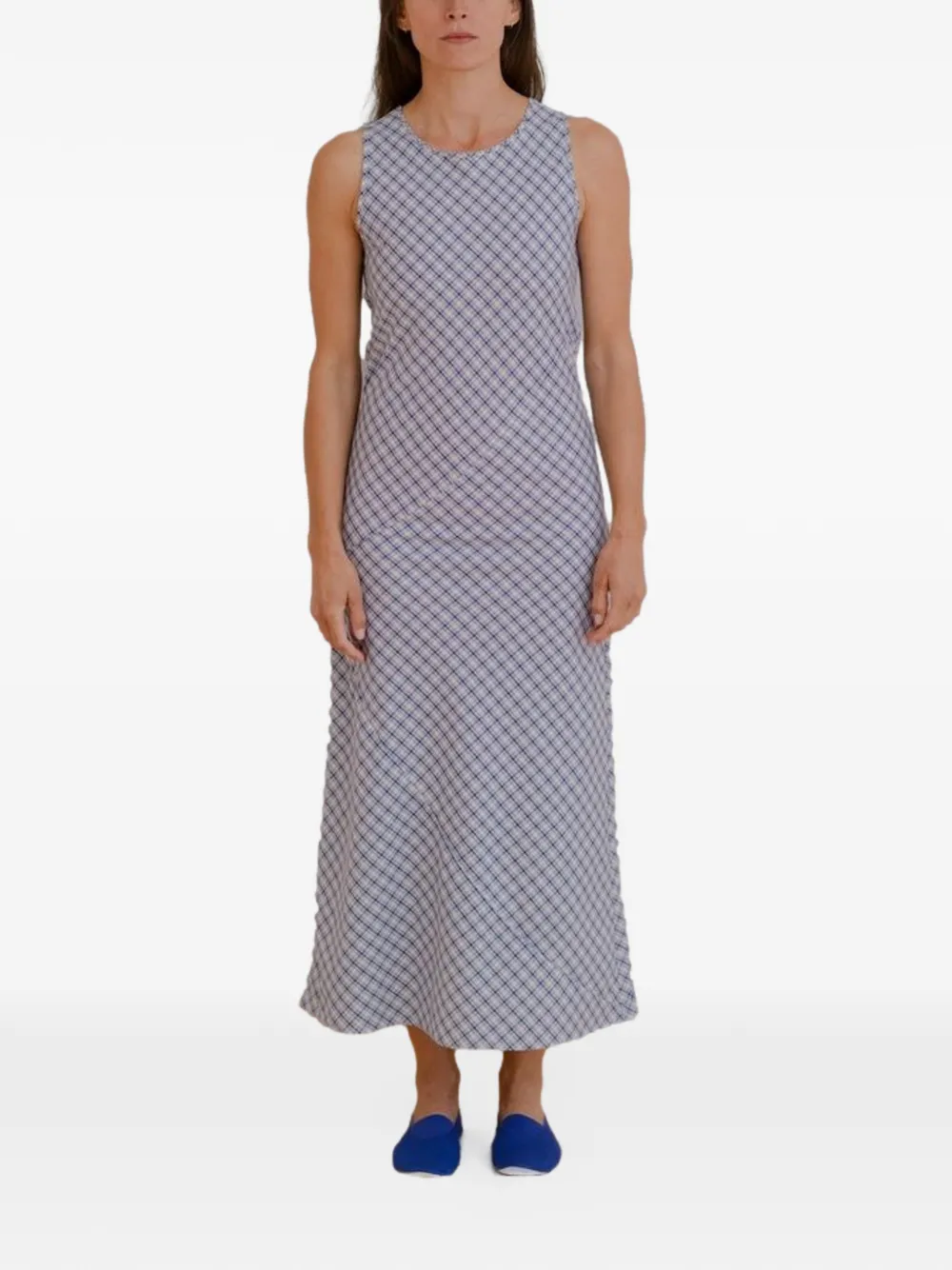 Baserange Larva Checked Maxi Dress In Blue
