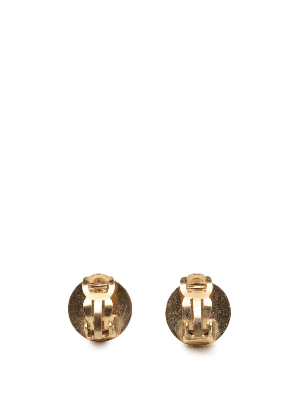 2000 Gold Plated And Enamel Cc Round Button Clip On Earrings Costume Earrings