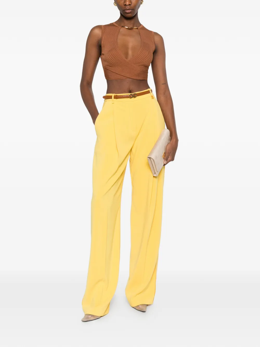 Elisabetta Franchi Geribbelde top met overslag Bruin