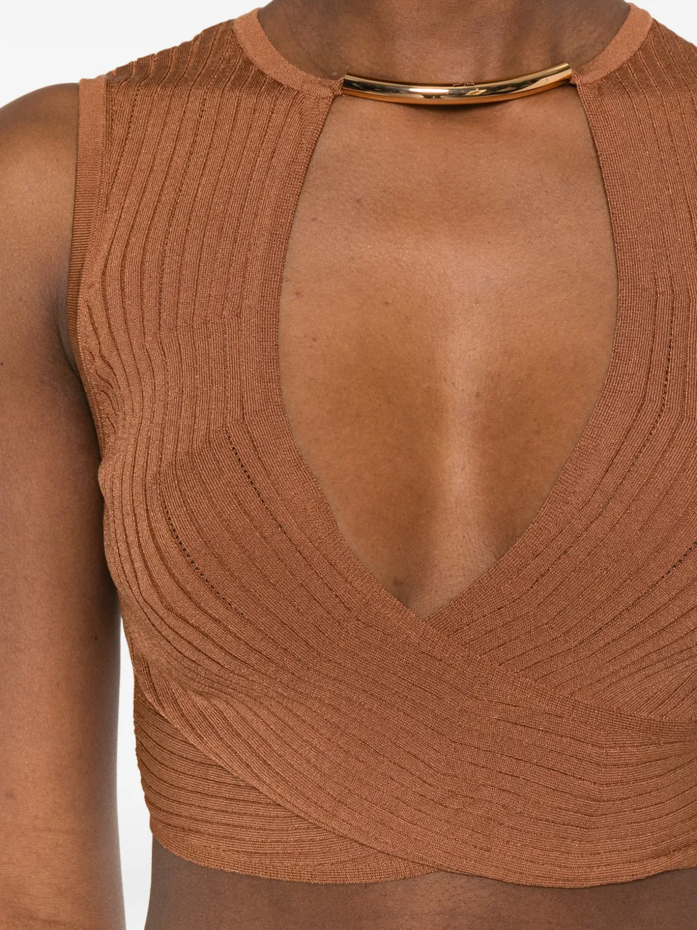 Elisabetta Franchi Geribbelde top met overslag Bruin