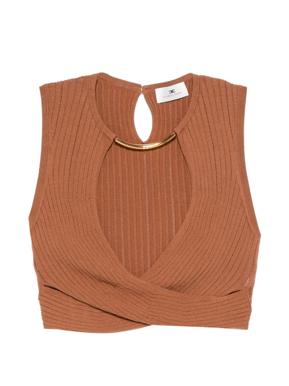 Elisabetta Franchi ribbed crossover top - Marrone