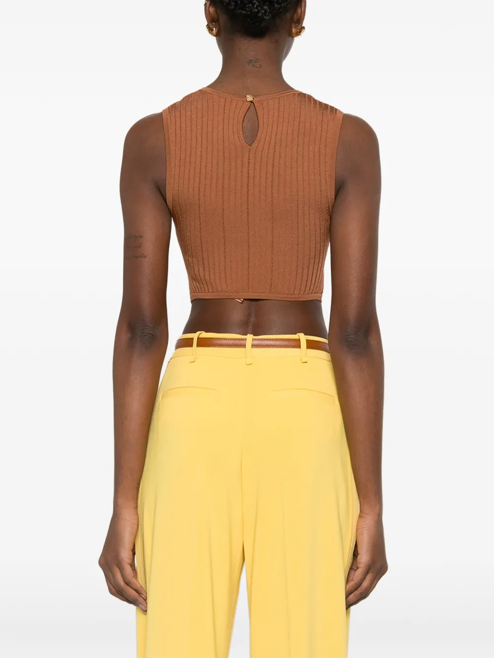 Elisabetta Franchi Geribbelde top met overslag Bruin