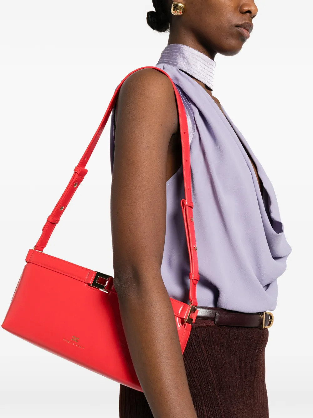  Elisabetta Franchi Naplak Hardware Leather Satchel - Red 