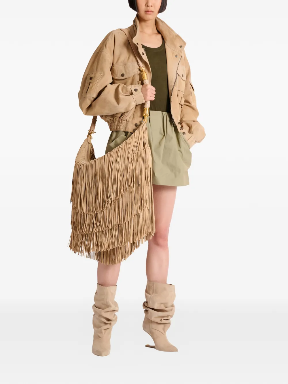 Balmain Ebene grote tas met franje Beige