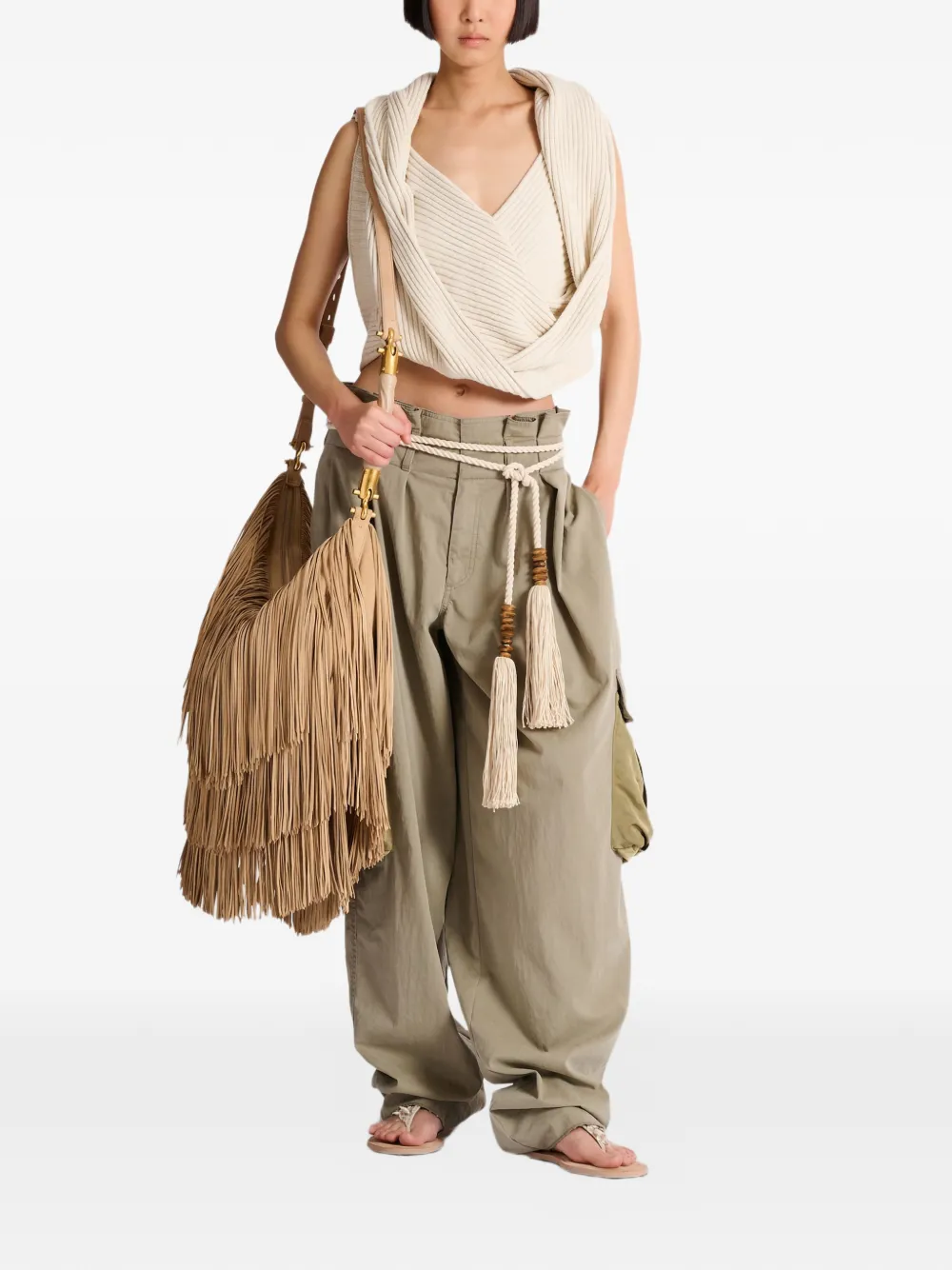 Balmain Ebene grote tas met franje Beige