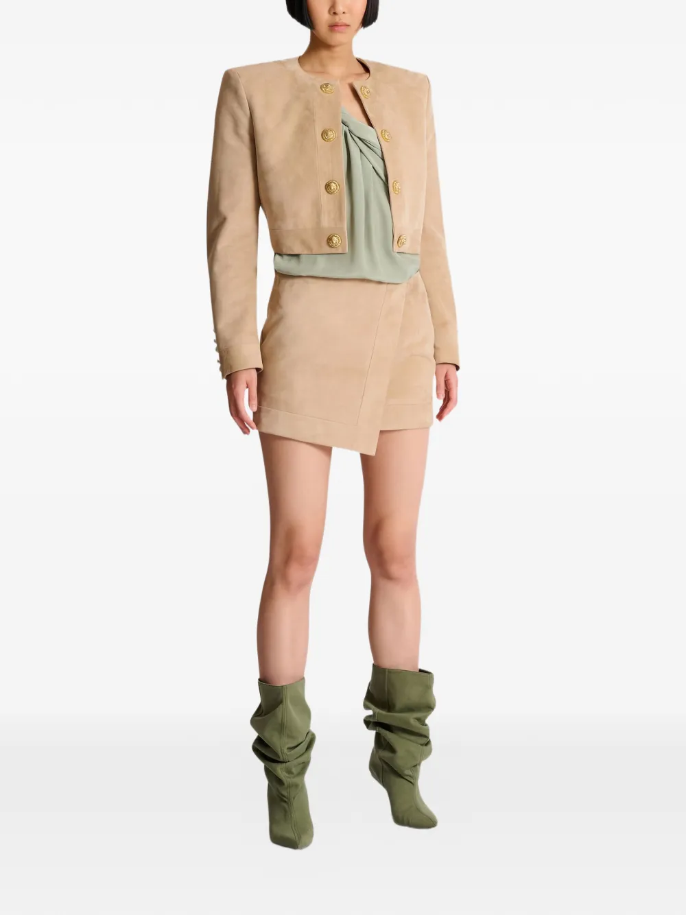 Balmain Suède mini-rok Beige