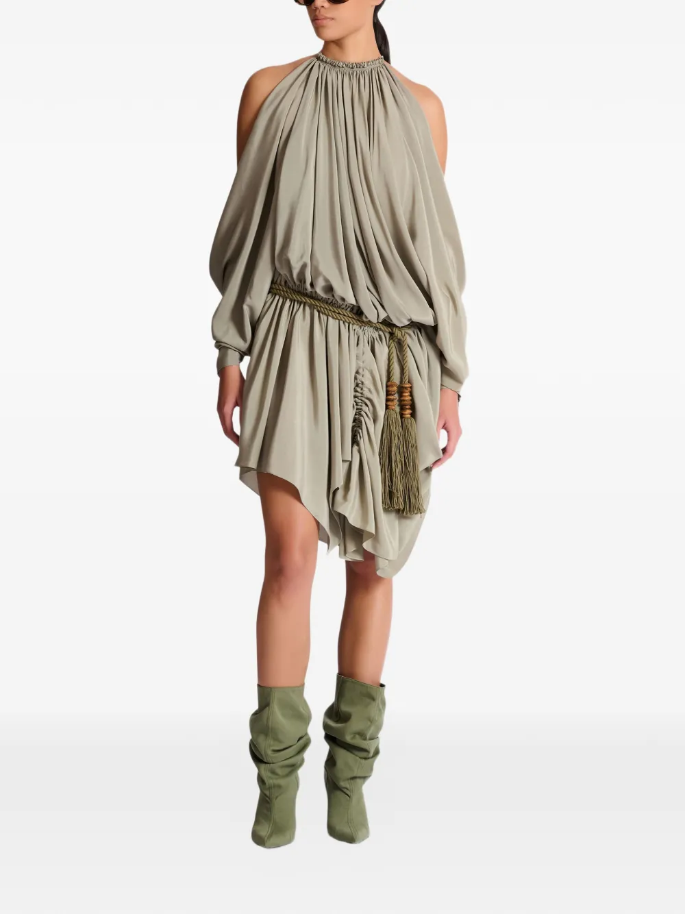 Balmain Gedrapeerde zijden crêpe mini-jurk Groen