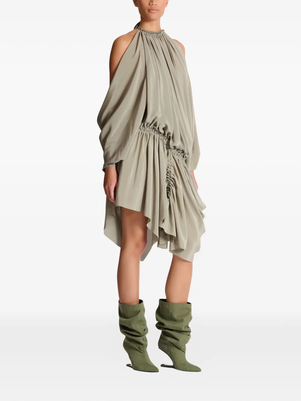 Balmain Gedrapeerde zijden crêpe mini-jurk Groen