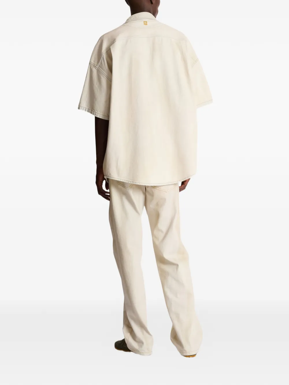 Balmain Denim shirtjack met vervaagd effect Beige