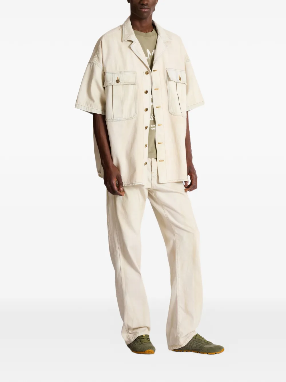  Balmain Topstitched Short-sleeve Shirt - Neutrals 
