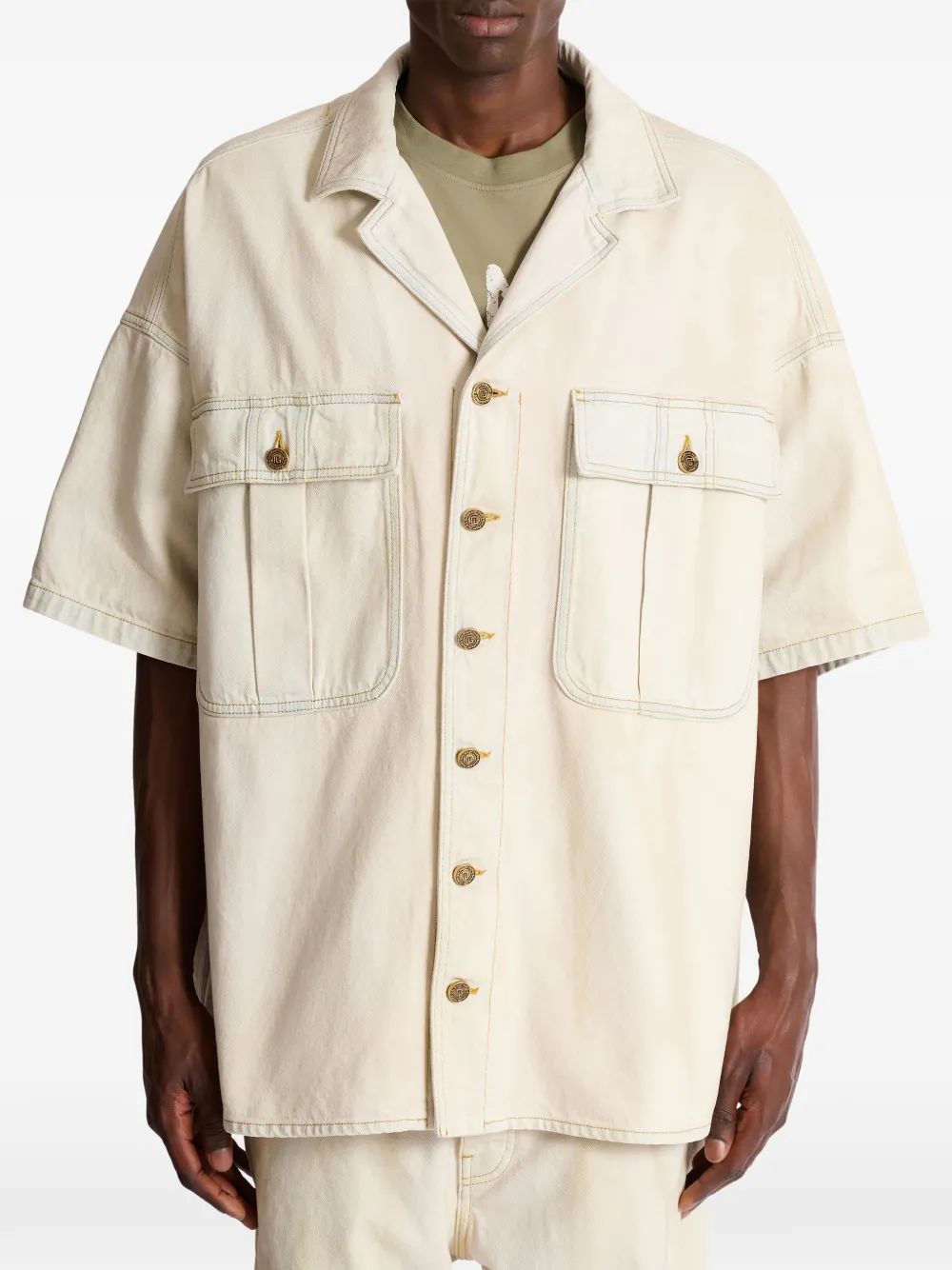 Balmain Denim shirtjack met vervaagd effect Beige