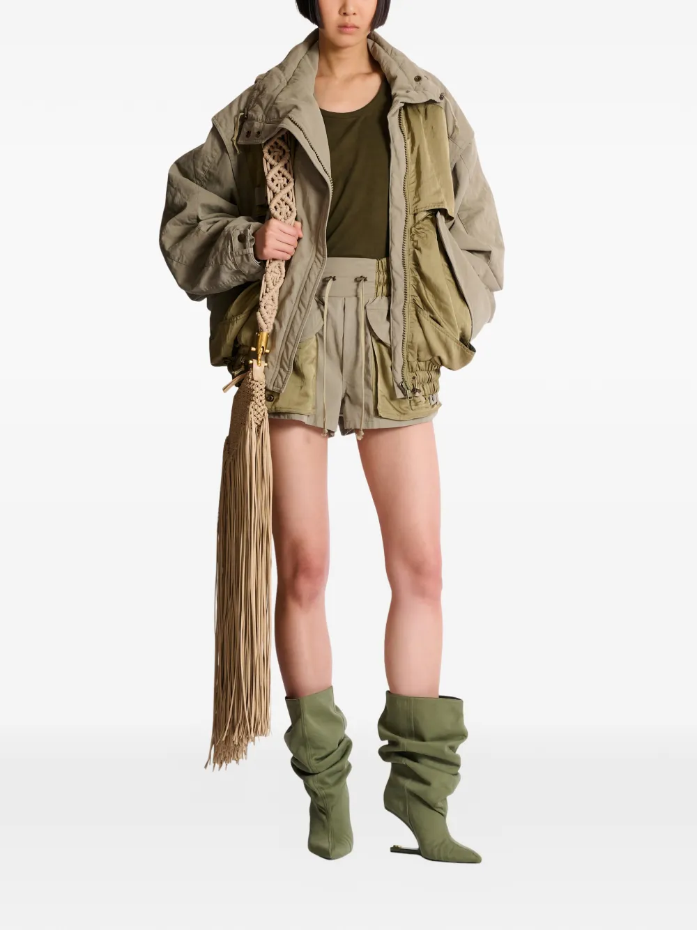  Balmain Twill Cotton Bomber Jacket - Green 